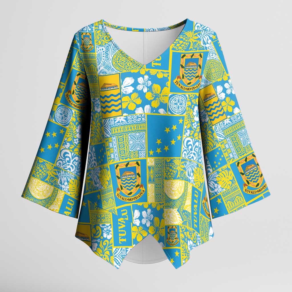 Tuvalu Manuia te Kilisimasi Kimono Sleeve Blouse Pacific Patchwork Xmas Vibes LT9 Female Green - Polynesian Pride