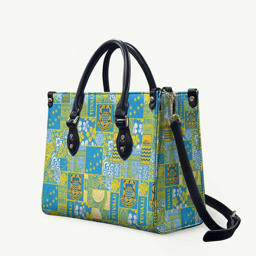 Tuvalu Manuia te Kilisimasi Leather Bag Pacific Patchwork Xmas Vibes LT9 Green - Polynesian Pride