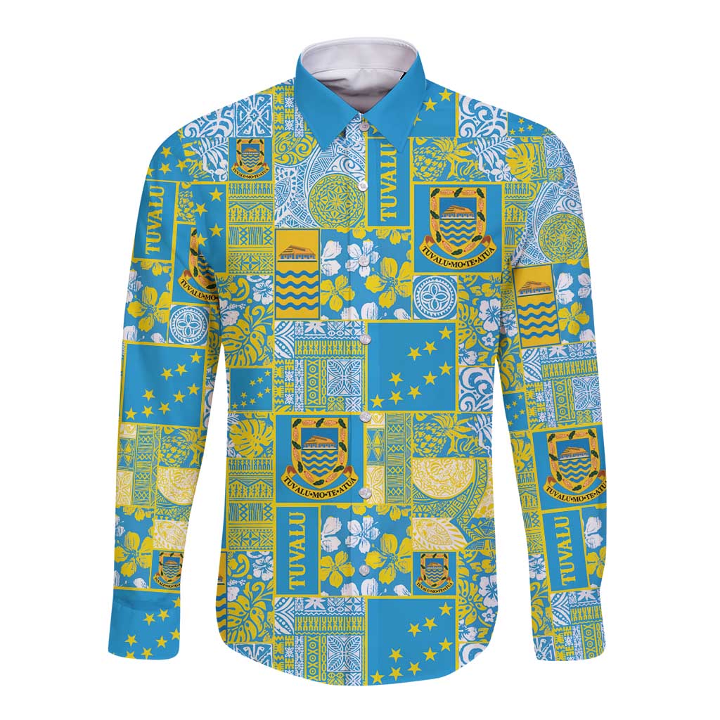 Tuvalu Manuia te Kilisimasi Long Sleeve Button Shirt Pacific Patchwork Xmas Vibes LT9 Unisex Green - Polynesian Pride