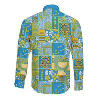Tuvalu Manuia te Kilisimasi Long Sleeve Button Shirt Pacific Patchwork Xmas Vibes LT9 - Polynesian Pride