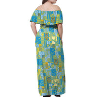 Tuvalu Manuia te Kilisimasi Off Shoulder Maxi Dress Pacific Patchwork Xmas Vibes LT9 - Polynesian Pride