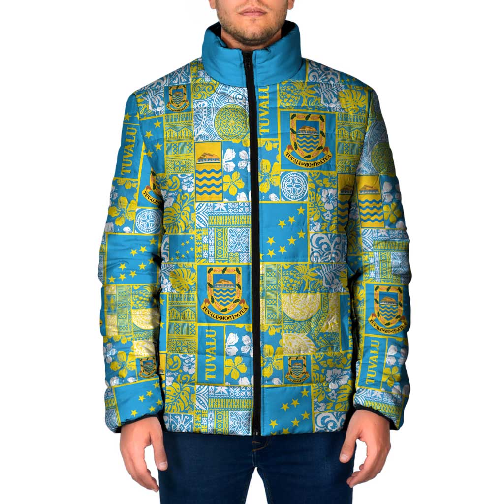 Tuvalu Manuia te Kilisimasi Padded Jacket Pacific Patchwork Xmas Vibes LT9 Men Green - Polynesian Pride