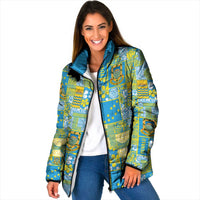 Tuvalu Manuia te Kilisimasi Padded Jacket Pacific Patchwork Xmas Vibes LT9 Women Green - Polynesian Pride