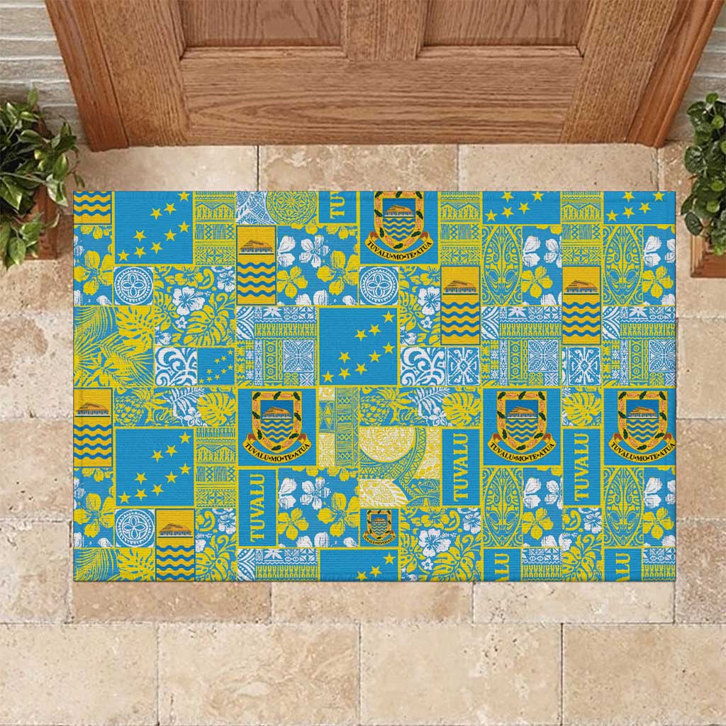 Tuvalu Manuia te Kilisimasi Rubber Doormat Pacific Patchwork Xmas Vibes LT9 Green - Polynesian Pride
