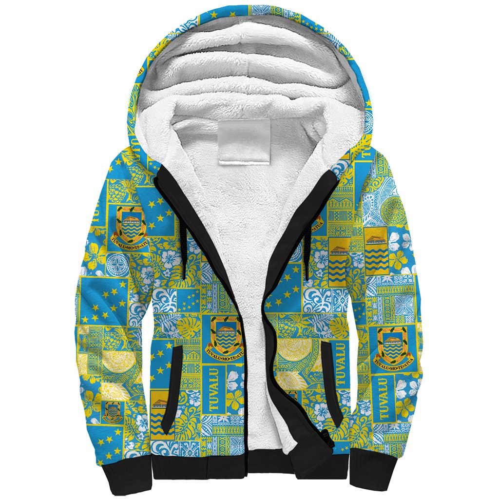 Tuvalu Manuia te Kilisimasi Sherpa Hoodie Pacific Patchwork Xmas Vibes LT9 Unisex Green - Polynesian Pride