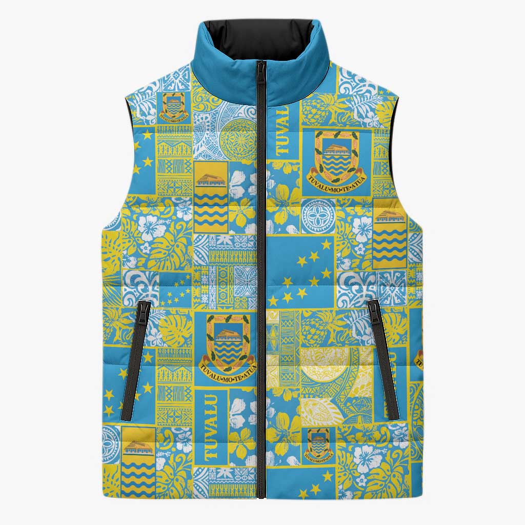 Tuvalu Manuia te Kilisimasi Sleeveless Puffer Jacket Pacific Patchwork Xmas Vibes LT9 Unisex Green - Polynesian Pride