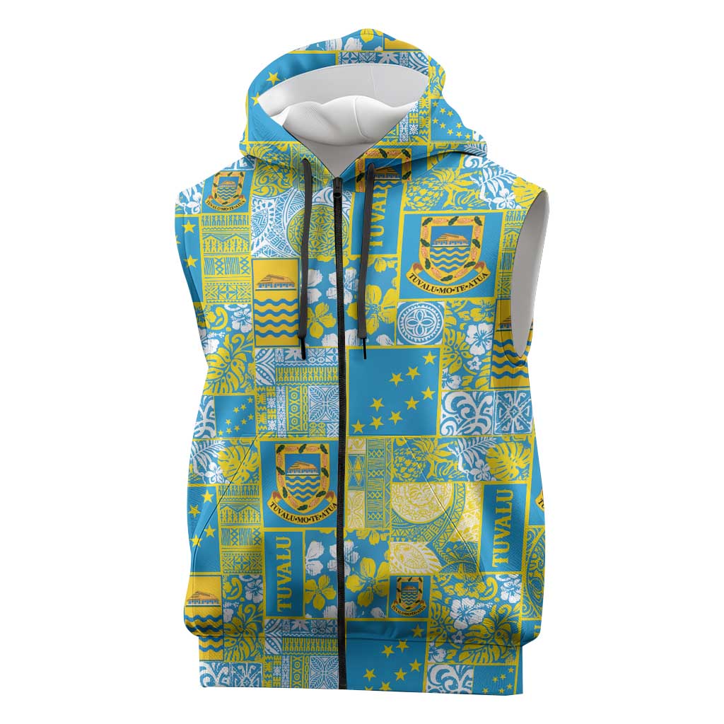 Tuvalu Manuia te Kilisimasi Sleeveless Zip Hoodie Pacific Patchwork Xmas Vibes LT9 Green - Polynesian Pride