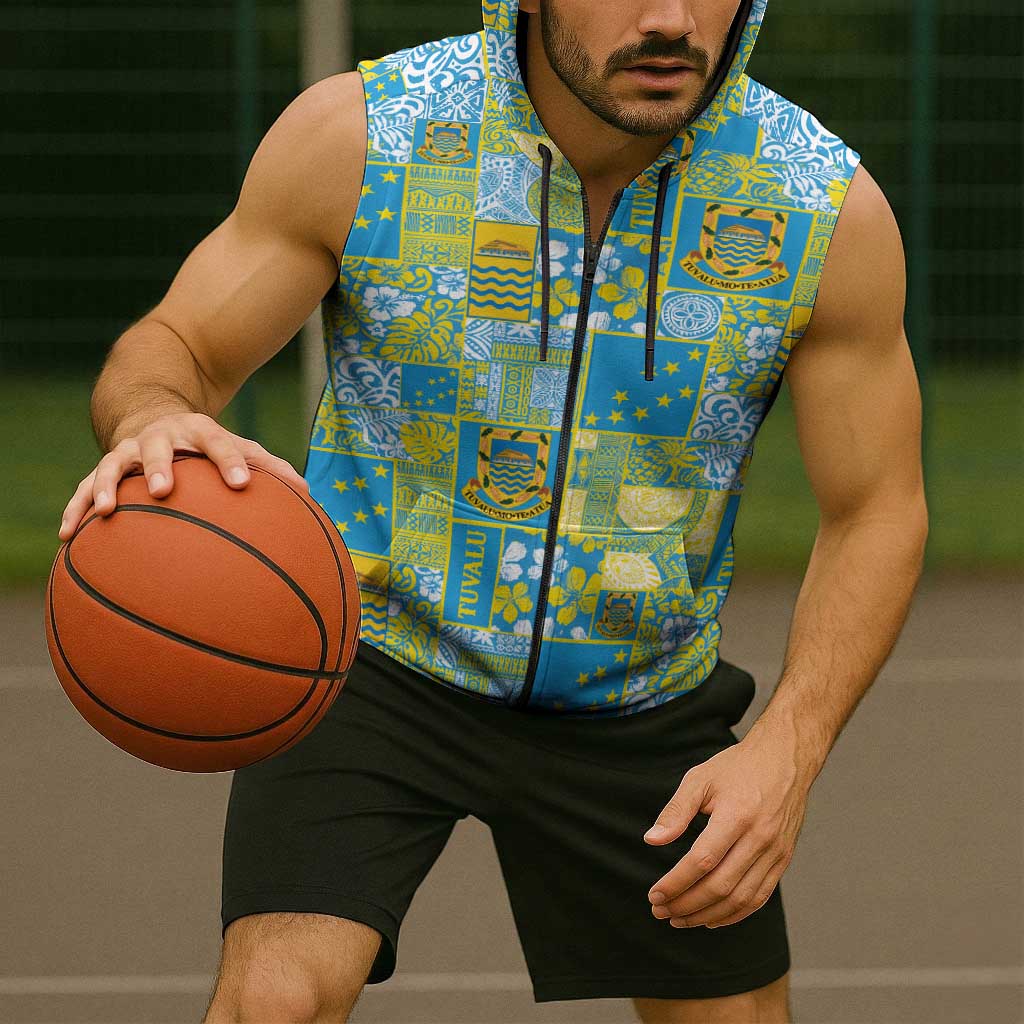 Tuvalu Manuia te Kilisimasi Sleeveless Zip Hoodie Pacific Patchwork Xmas Vibes LT9 - Polynesian Pride