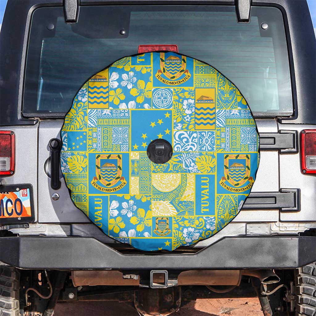 Tuvalu Manuia te Kilisimasi Spare Tire Cover Pacific Patchwork Xmas Vibes LT9 Green - Polynesian Pride