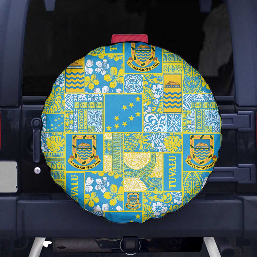 Tuvalu Manuia te Kilisimasi Spare Tire Cover Pacific Patchwork Xmas Vibes LT9 No hole Green - Polynesian Pride