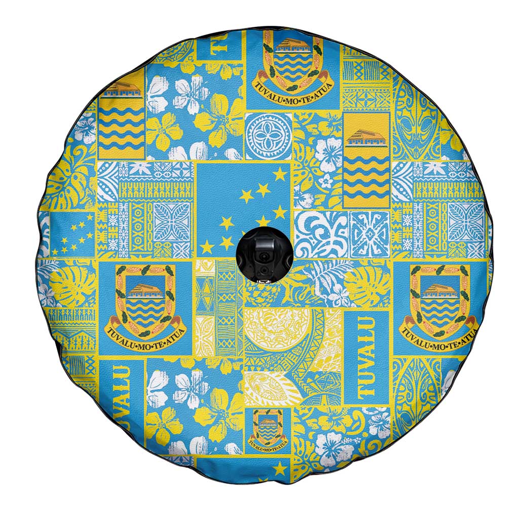 Tuvalu Manuia te Kilisimasi Spare Tire Cover Pacific Patchwork Xmas Vibes LT9 - Polynesian Pride