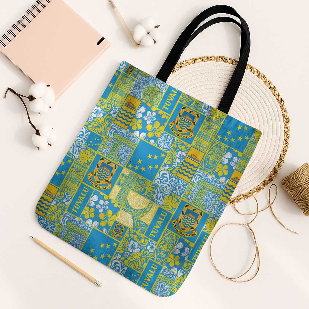 Tuvalu Manuia te Kilisimasi Tote Bag Pacific Patchwork Xmas Vibes LT9 Black Strap One Size Green - Polynesian Pride