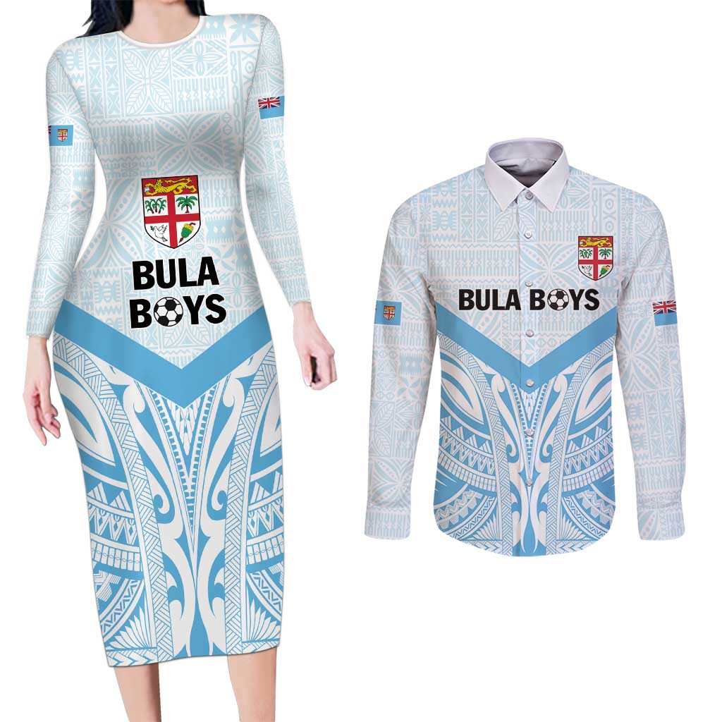 Fiji Football Custom Couples Matching Long Sleeve Bodycon Dress and Long Sleeve Button Shirt Bula Boys Go Champions