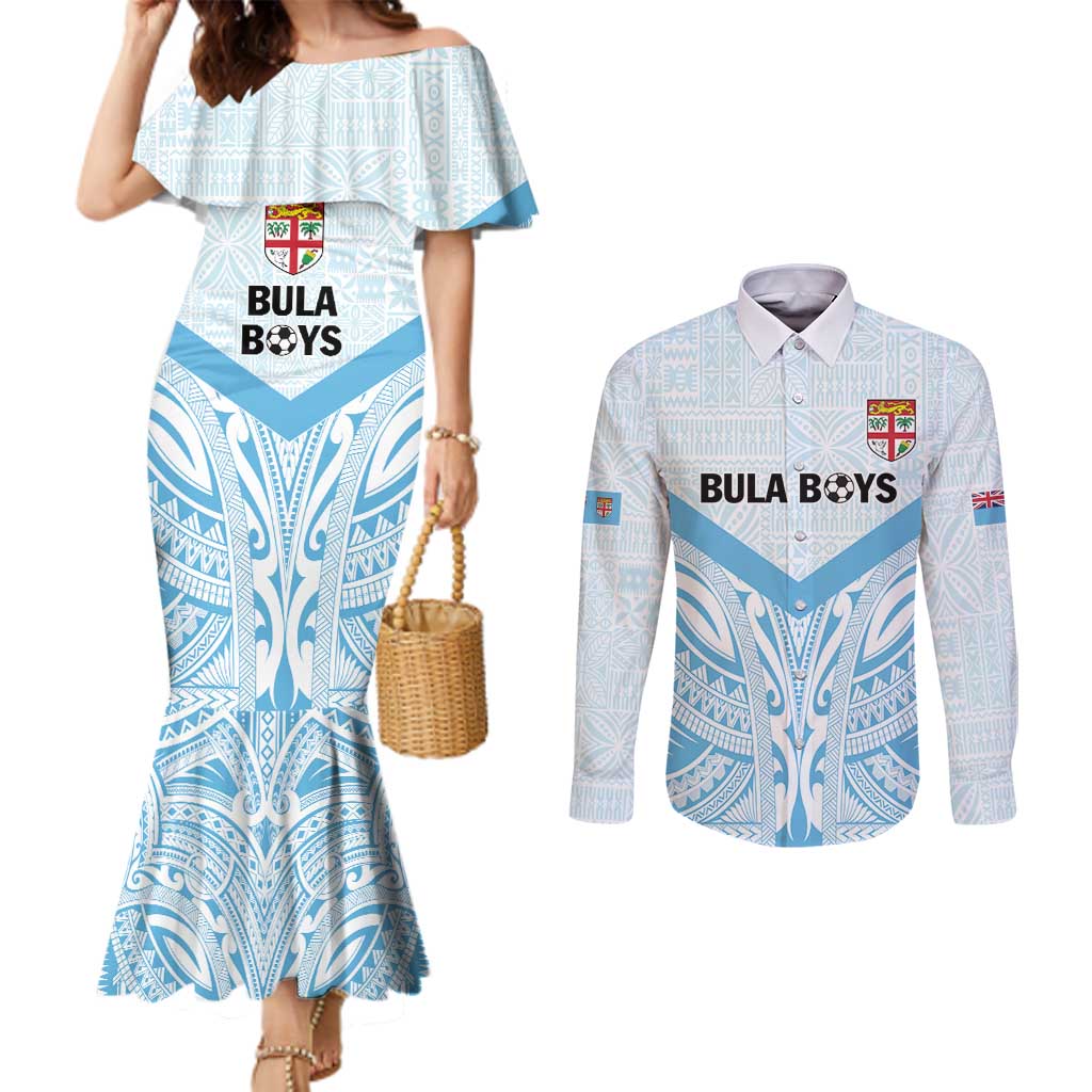 Fiji Football Custom Couples Matching Mermaid Dress and Long Sleeve Button Shirt Bula Boys Go Champions