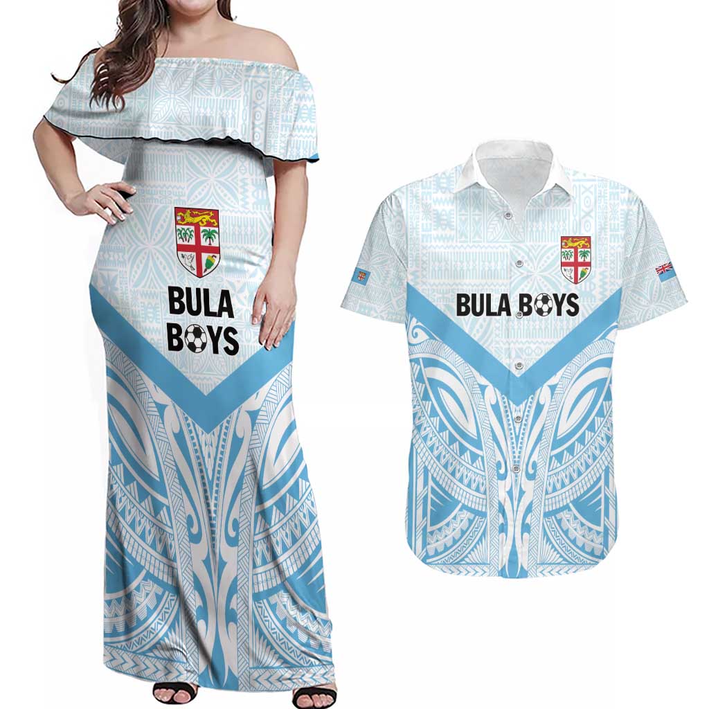 Fiji Football Custom Couples Matching Off Shoulder Maxi Dress and Hawaiian Shirt Bula Boys Go Champions