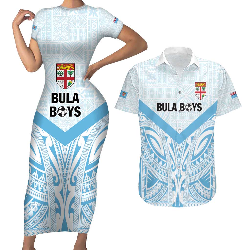 Fiji Football Custom Couples Matching Short Sleeve Bodycon Dress and Hawaiian Shirt Bula Boys Go Champions