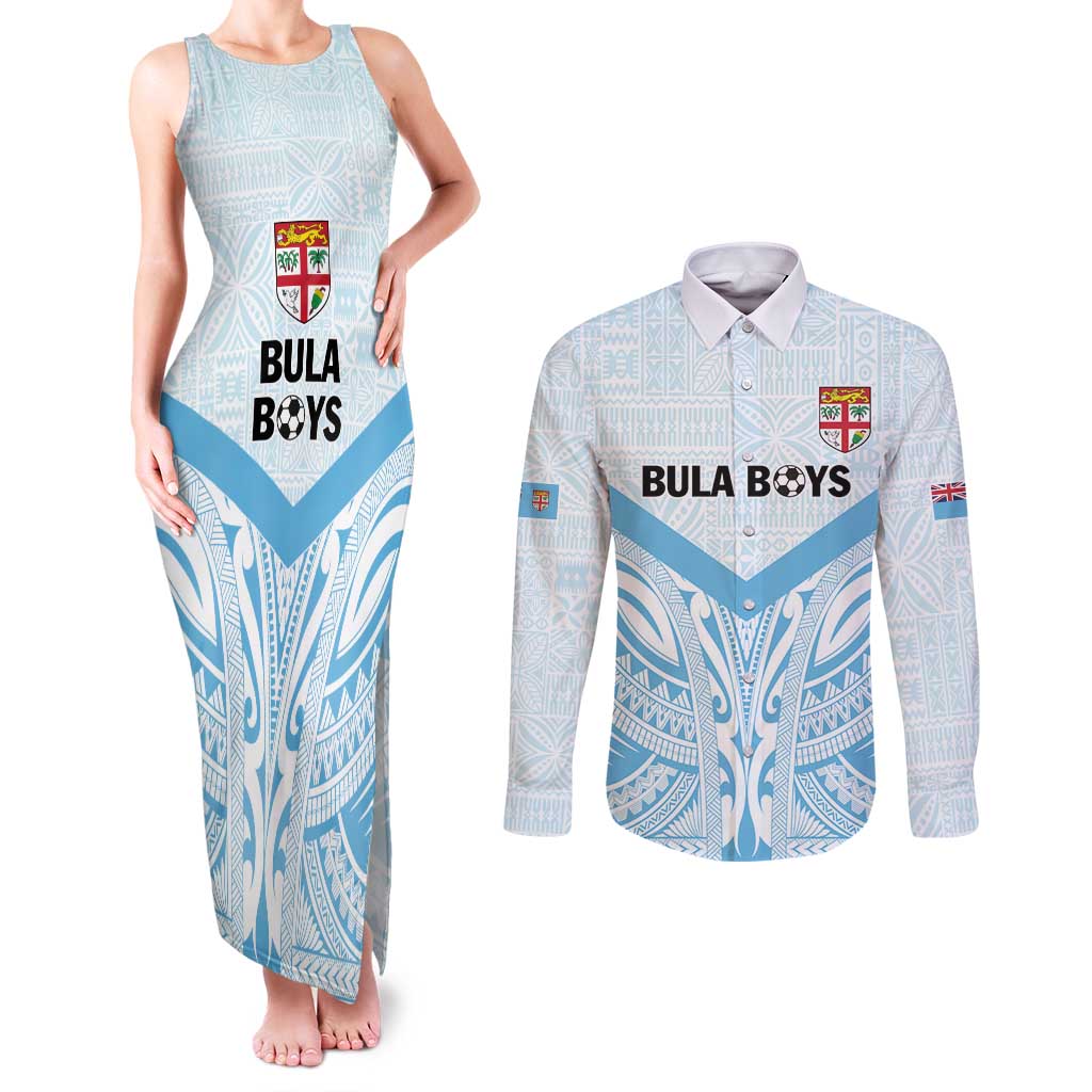 Fiji Football Custom Couples Matching Tank Maxi Dress and Long Sleeve Button Shirt Bula Boys Go Champions