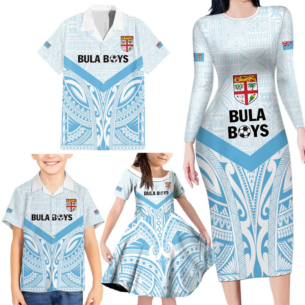 Fiji Football Custom Family Matching Long Sleeve Bodycon Dress and Hawaiian Shirt Bula Boys Go Champions