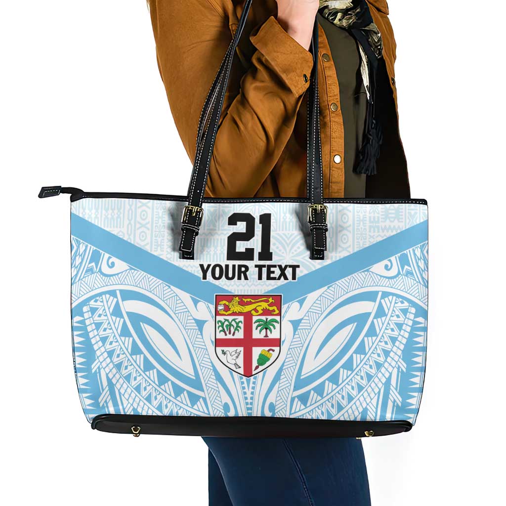Fiji Football Custom Leather Tote Bag Bula Boys Go Champions LT9 - Polynesian Pride
