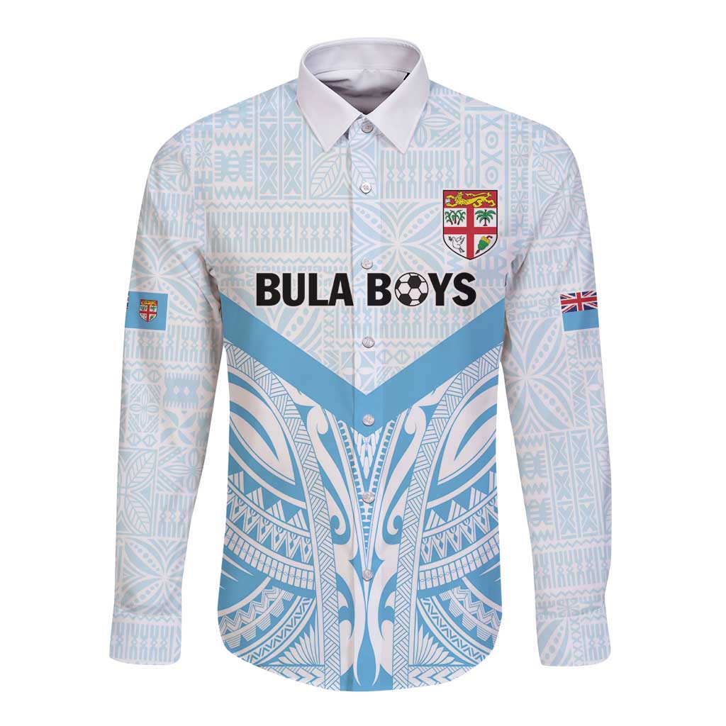 Fiji Football Custom Long Sleeve Button Shirt Bula Boys Go Champions LT9 Unisex Blue - Polynesian Pride