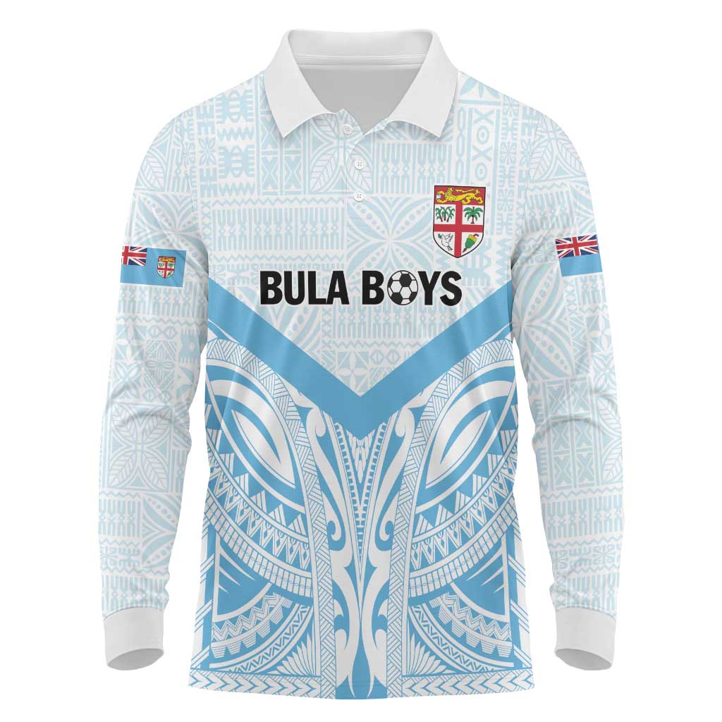 Fiji Football Custom Long Sleeve Polo Shirt Bula Boys Go Champions LT9 Blue - Polynesian Pride