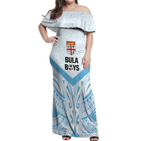 Fiji Football Custom Off Shoulder Maxi Dress Bula Boys Go Champions LT9 Women Blue - Polynesian Pride