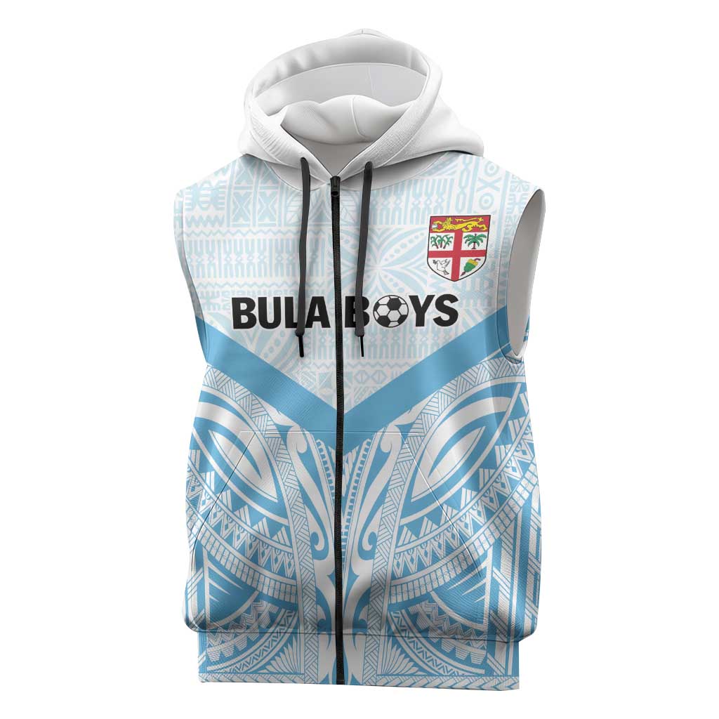 Fiji Football Custom Sleeveless Zip Hoodie Bula Boys Go Champions LT9 Blue - Polynesian Pride