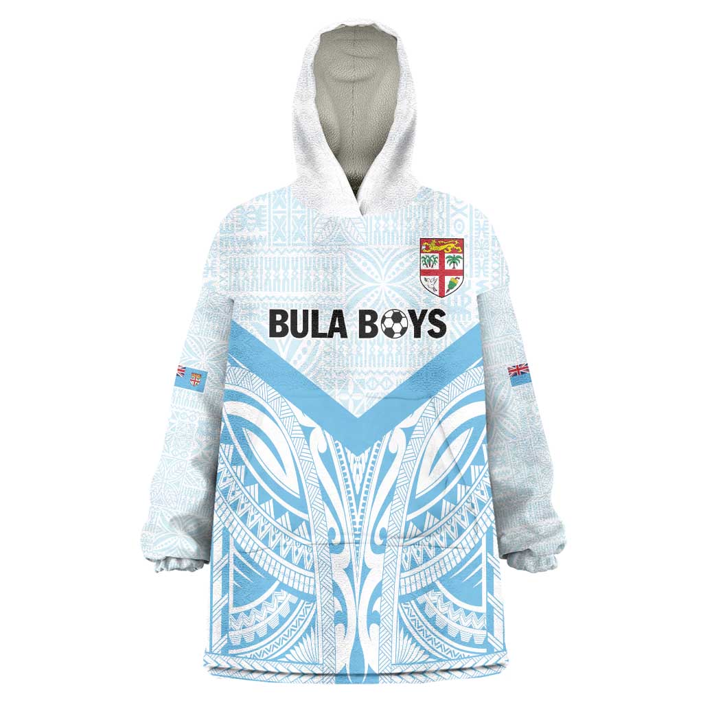 Fiji Football Custom Wearable Blanket Hoodie Bula Boys Go Champions LT9 One Size Blue - Polynesian Pride