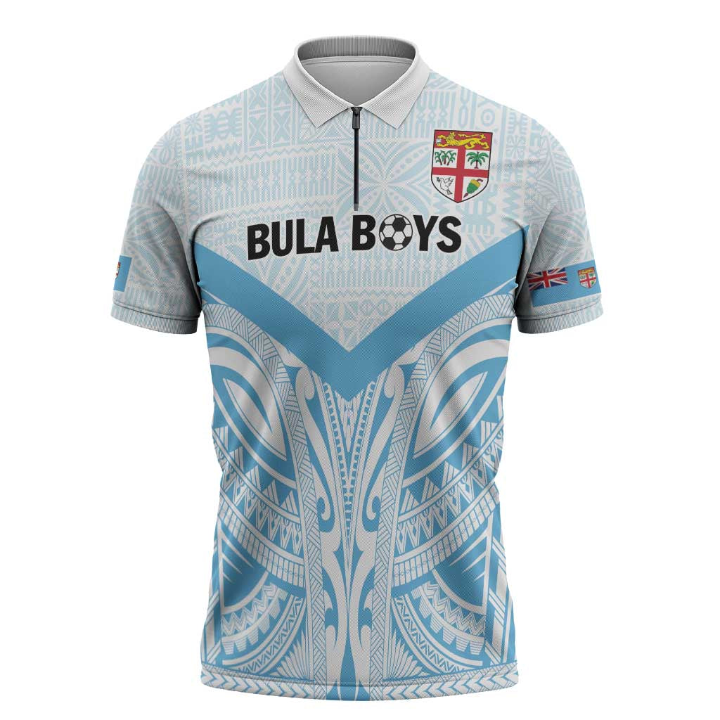 Fiji Football Custom Zipper Polo Shirt Bula Boys Go Champions LT9 Blue - Polynesian Pride
