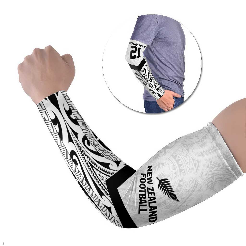 New Zealand Football Custom Arm Sleeves All White Fern Go Champions LT9 Set of 2 White - Polynesian Pride