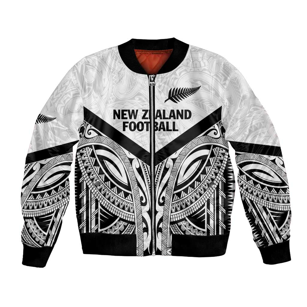 New Zealand Football Custom Bomber Jacket All White Fern Go Champions LT9 Unisex White - Polynesian Pride