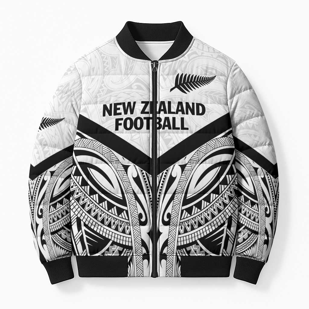 New Zealand Football Custom Bomber Puffer Jacket All White Fern Go Champions LT9 Unisex White - Polynesian Pride