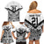 New Zealand Football Custom Family Matching Off Shoulder Short Dress and Hawaiian Shirt All White Fern Go Champions