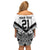 New Zealand Football Custom Family Matching Off Shoulder Short Dress and Hawaiian Shirt All White Fern Go Champions