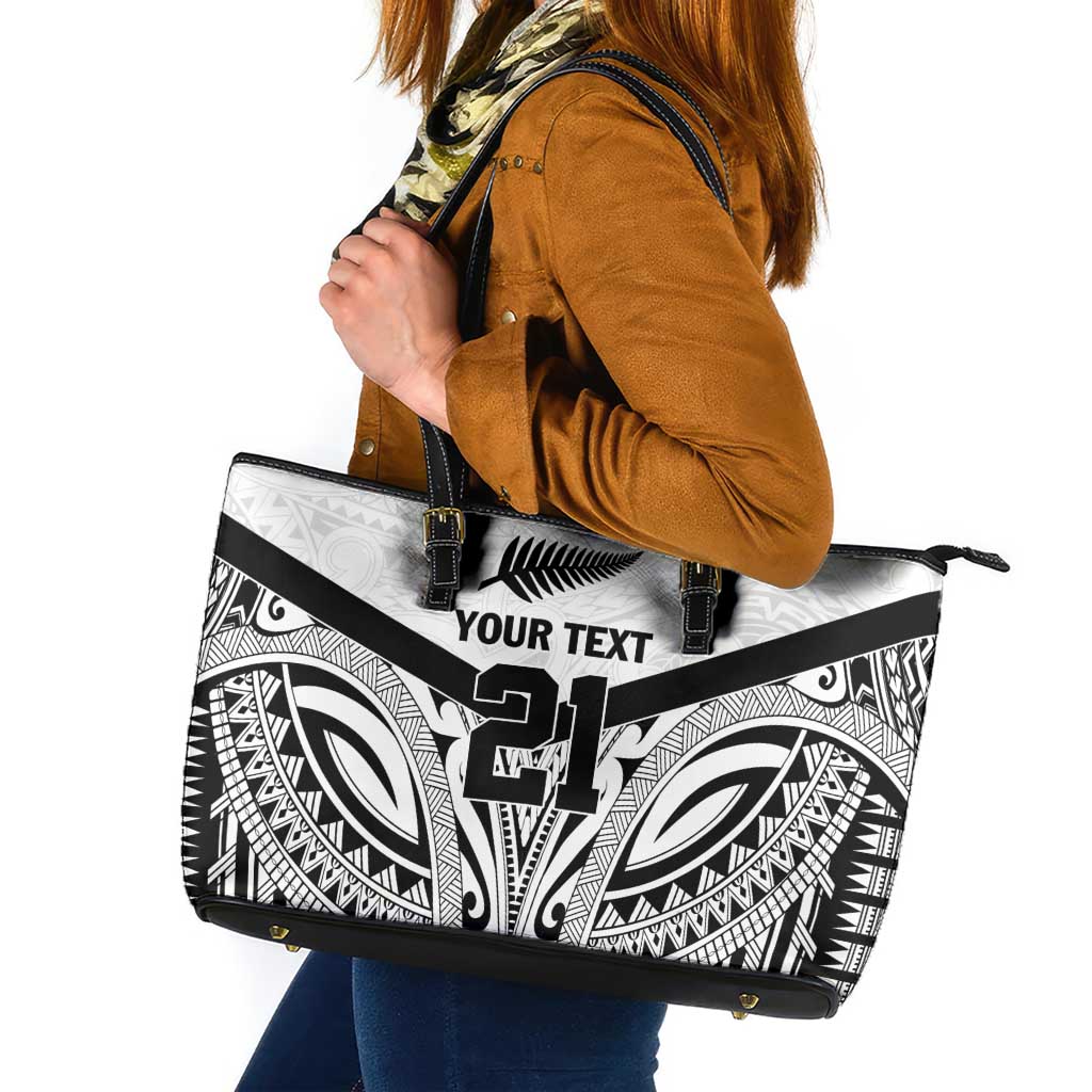 New Zealand Football Custom Leather Tote Bag All White Fern Go Champions LT9 White - Polynesian Pride