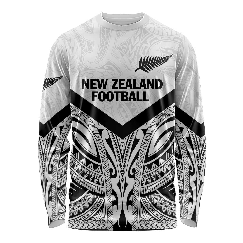 New Zealand Football Custom Long Sleeve Shirt All White Fern Go Champions LT9 Unisex White - Polynesian Pride