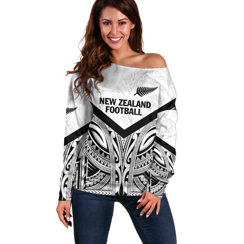 New Zealand Football Custom Off Shoulder Sweater All White Fern Go Champions LT9 Women White - Polynesian Pride