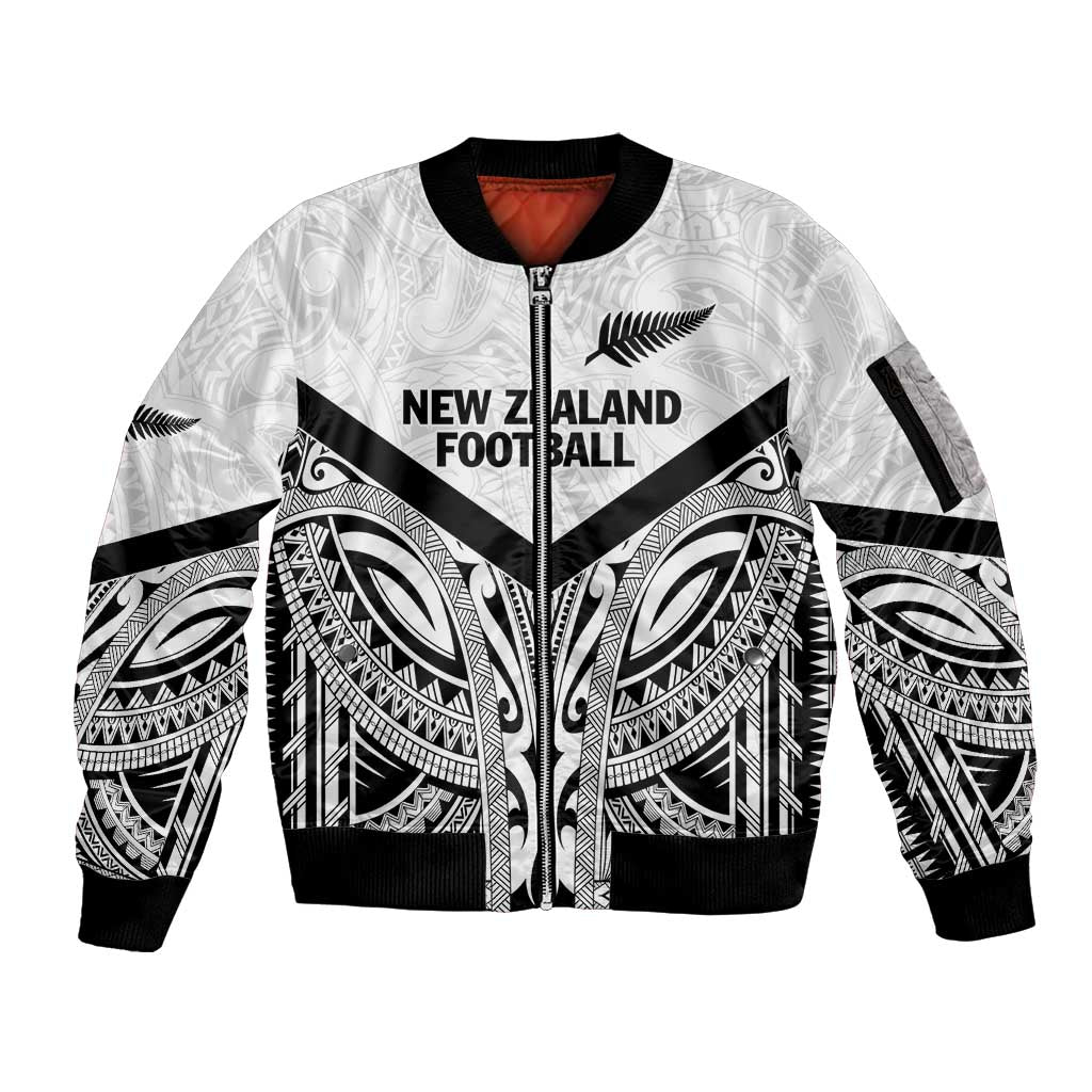 New Zealand Football Custom Sleeve Zip Bomber Jacket All White Fern Go Champions LT9 Unisex White - Polynesian Pride
