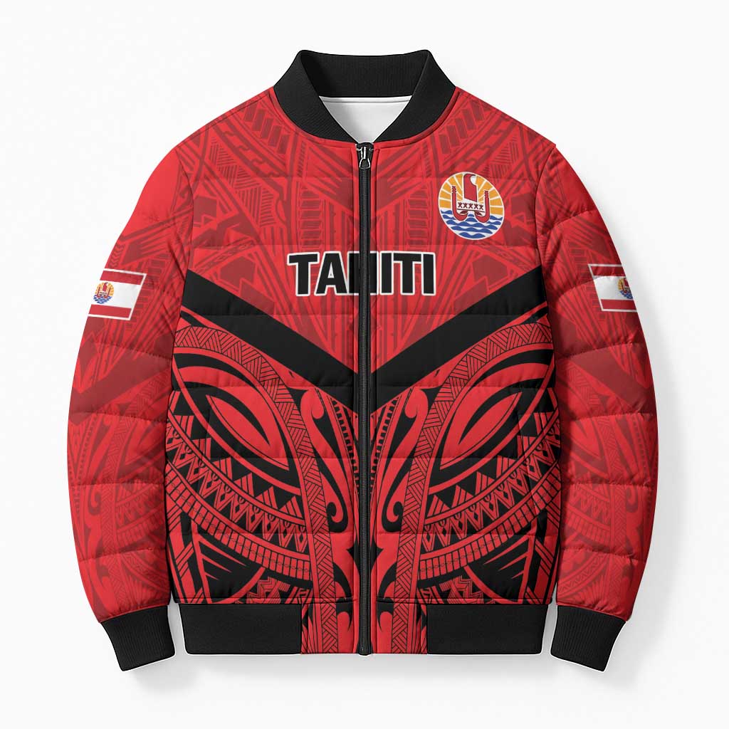 Tahiti Football Custom Bomber Puffer Jacket Toa Aito Go Champions LT9 Unisex Red - Polynesian Pride