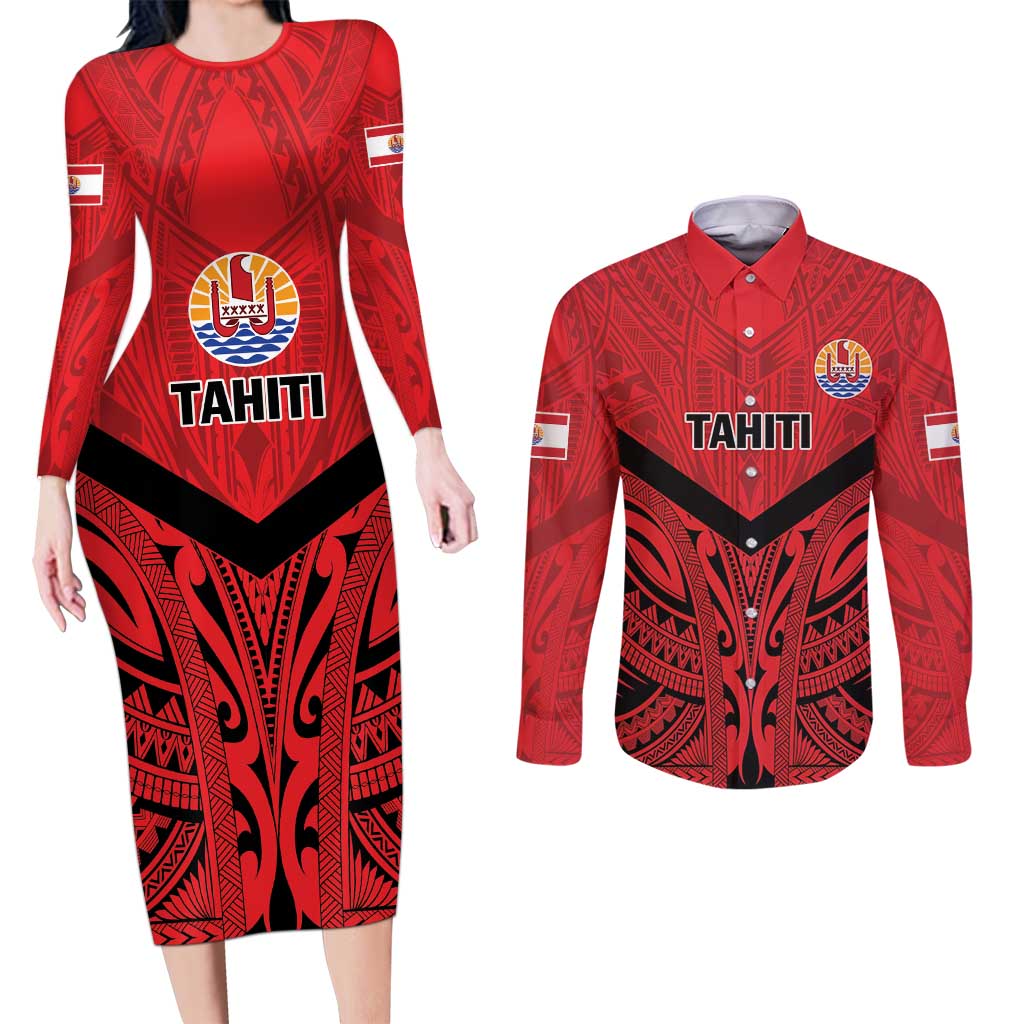 Tahiti Football Custom Couples Matching Long Sleeve Bodycon Dress and Long Sleeve Button Shirt Toa Aito Go Champions