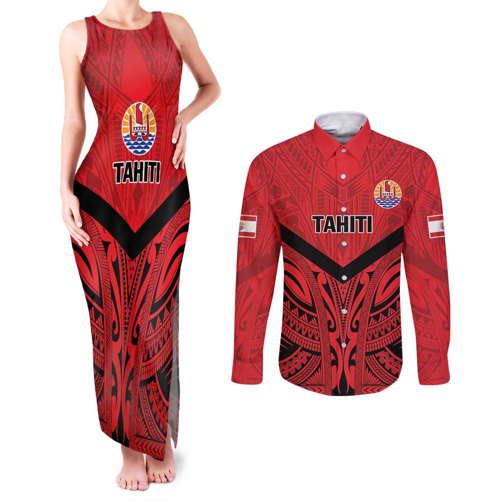 Tahiti Football Custom Couples Matching Tank Maxi Dress and Long Sleeve Button Shirt Toa Aito Go Champions