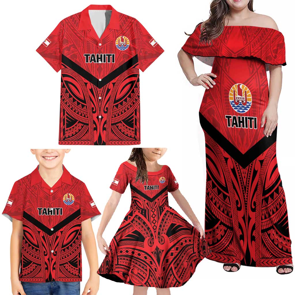 Tahiti Football Custom Family Matching Off Shoulder Maxi Dress and Hawaiian Shirt Toa Aito Go Champions