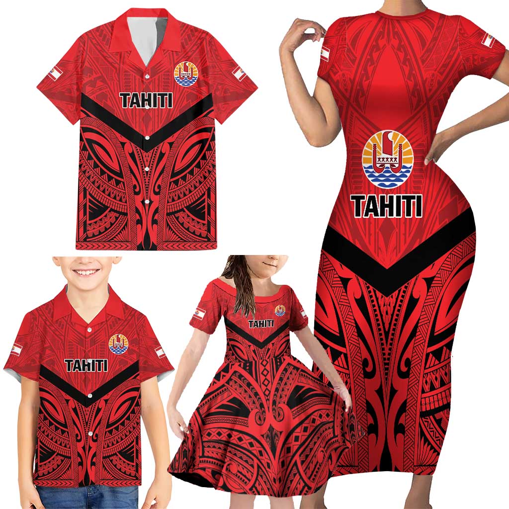 Tahiti Football Custom Family Matching Short Sleeve Bodycon Dress and Hawaiian Shirt Toa Aito Go Champions