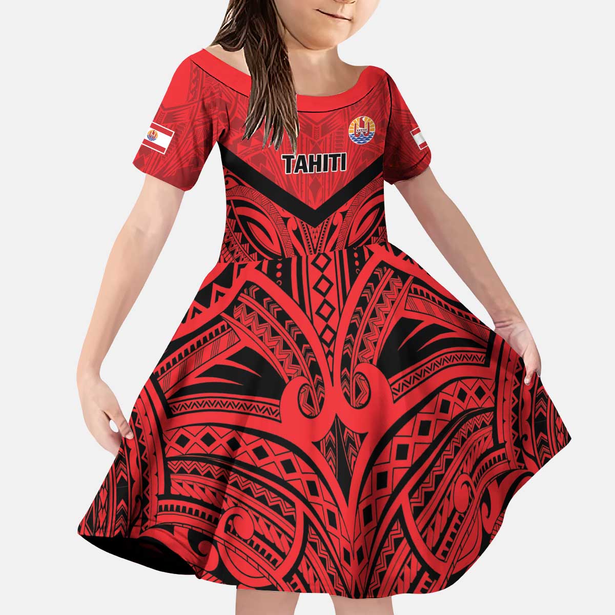 Tahiti Football Custom Kid Short Sleeve Dress Toa Aito Go Champions LT9 KID Red - Polynesian Pride
