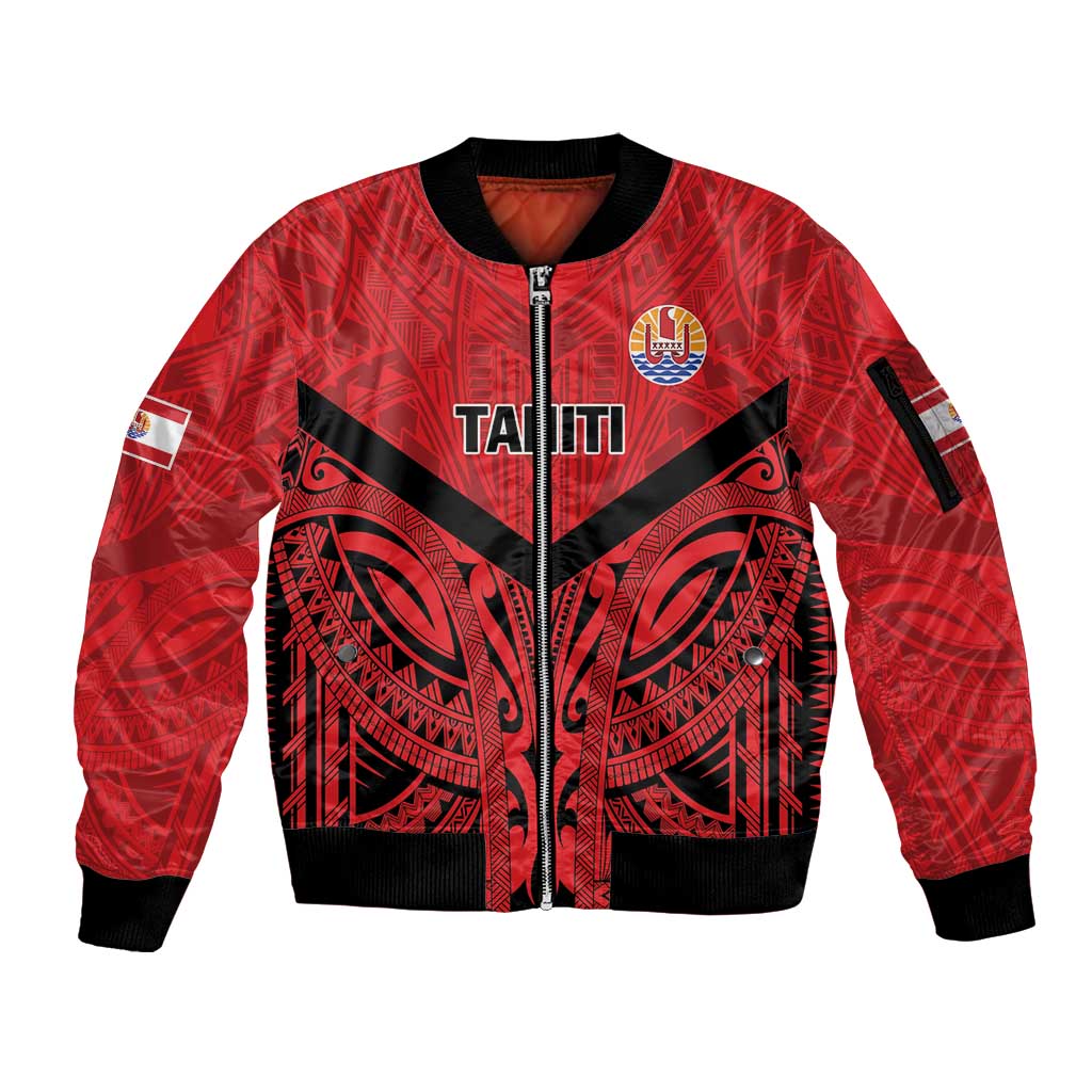 Tahiti Football Custom Sleeve Zip Bomber Jacket Toa Aito Go Champions LT9 Unisex Red - Polynesian Pride