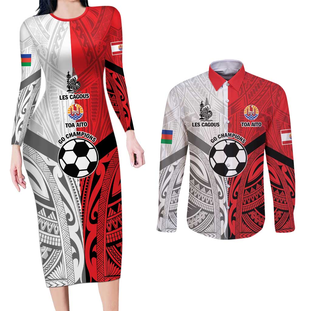 New Caledonia-Tahiti Football Custom Couples Matching Long Sleeve Bodycon Dress and Long Sleeve Button Shirt Together Go Champions