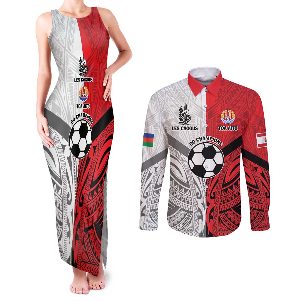 New Caledonia-Tahiti Football Custom Couples Matching Tank Maxi Dress and Long Sleeve Button Shirt Together Go Champions