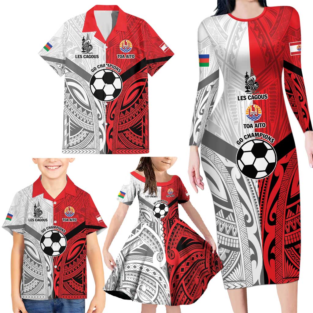 New Caledonia-Tahiti Football Custom Family Matching Long Sleeve Bodycon Dress and Hawaiian Shirt Together Go Champions