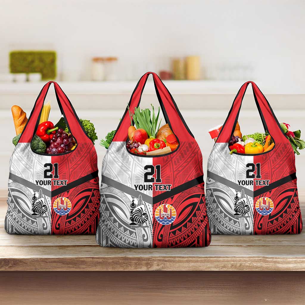 New Caledonia-Tahiti Football Custom Grocery Bag Together Go Champions LT9 3-pack One Size Art - Polynesian Pride