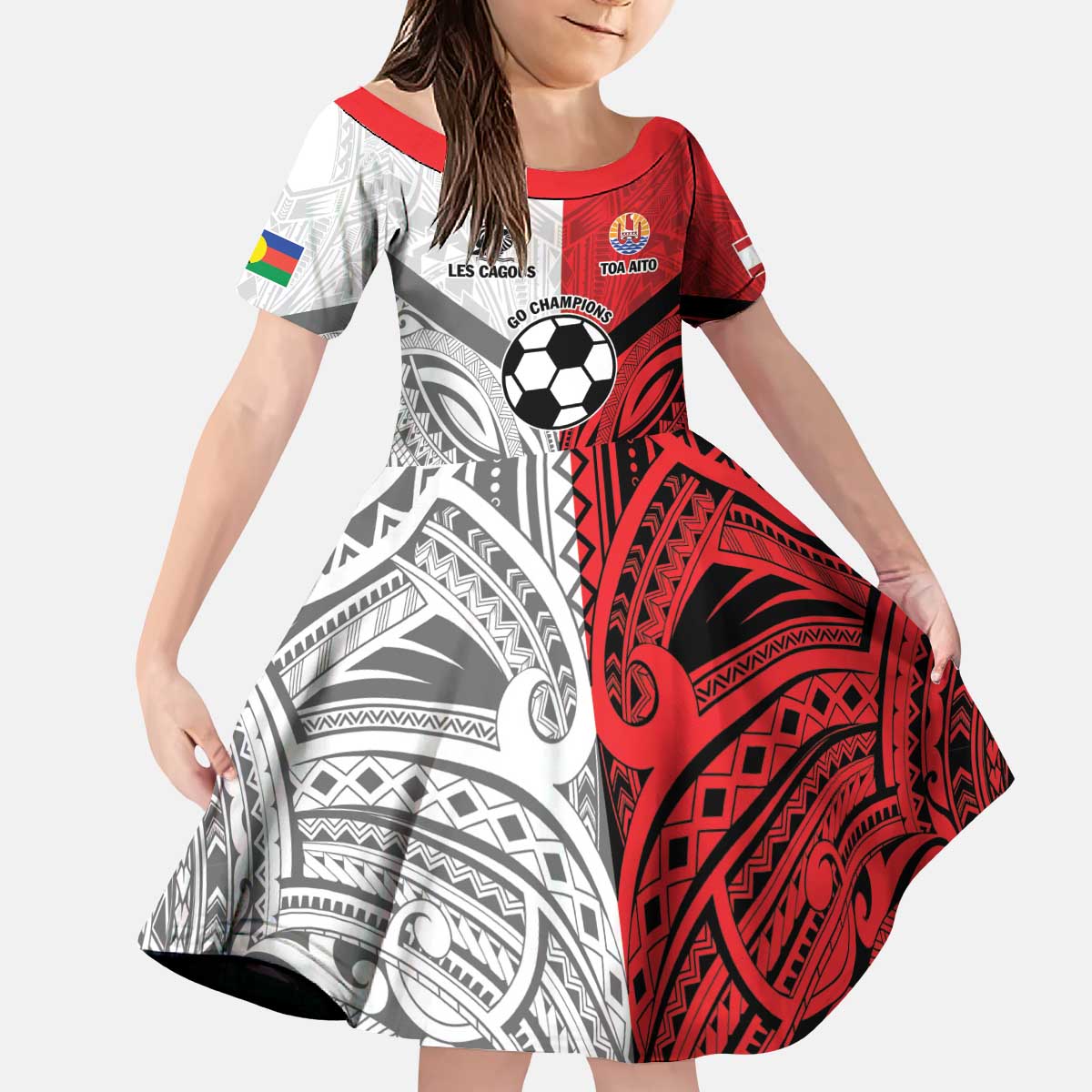 New Caledonia-Tahiti Football Custom Kid Short Sleeve Dress Together Go Champions LT9 KID Art - Polynesian Pride